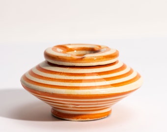 Handmade Moroccan Ceramic Ashtray - Decorative Clay Ashtray - Orange & White