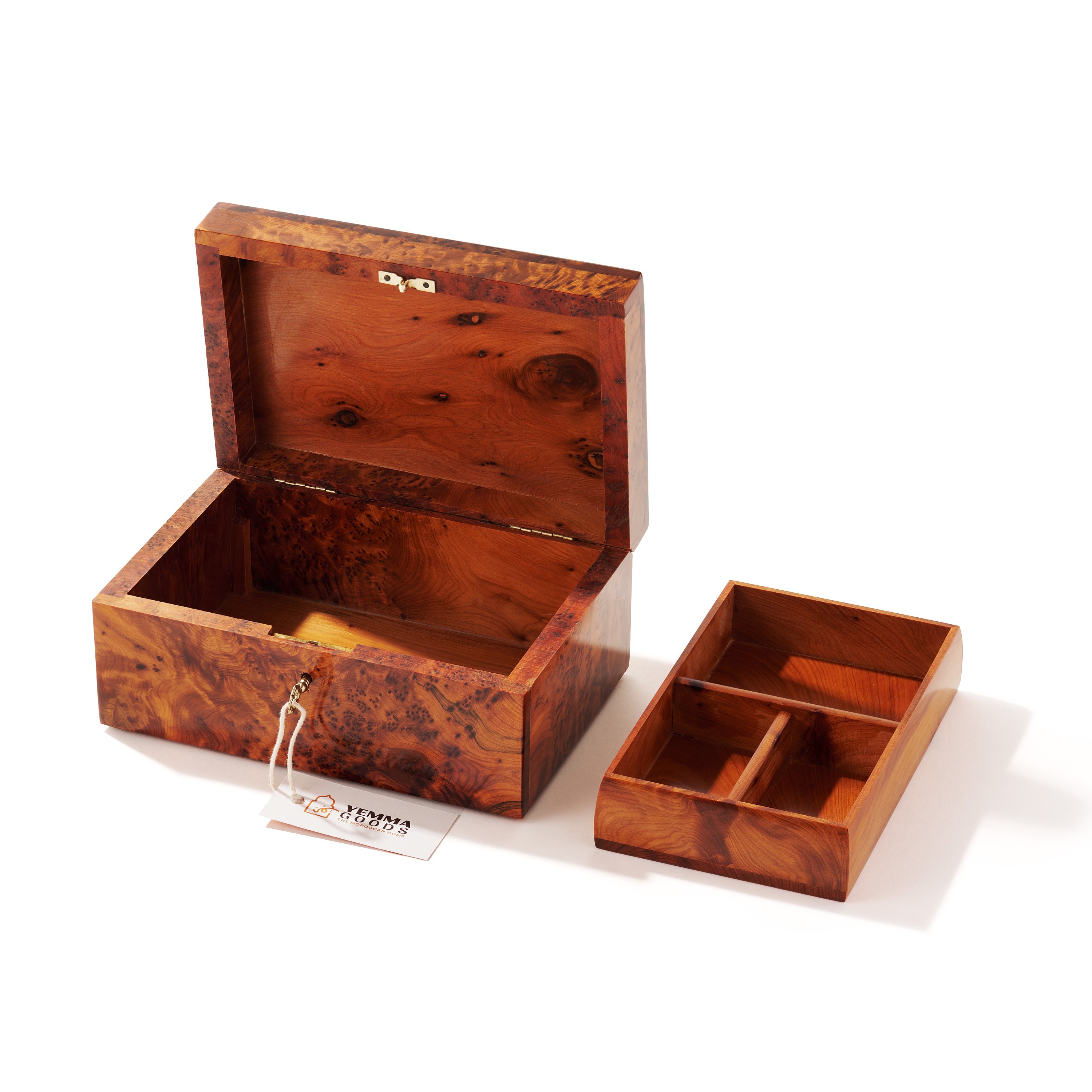 Boîte à Bijoux En Bois De Thuya – Verrouillable, Boîte à Souvenirs Décorative