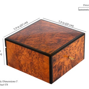 square thuya wooden wedding memory box dimensions : 8 inches by 8 and 4.3 inches height