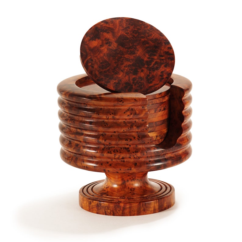 Decorative Thuya Wood Burl Veneer Coasters For Coffee Table and Home Decor Yemma Goods image 2
