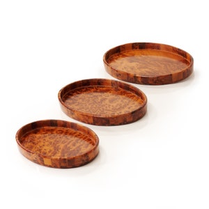 Set of 3 Thuya Wood Burl Veneer Trays - Handmade Thuya Burl Decorative Trays