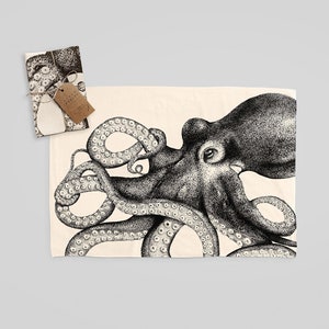 Octopus Tea towel/Wall Hanging - Luxury Organic Cotton Illustration