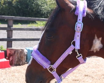 Equipride Horse Print Faux Lined Nylon Headcollars with Matching Lead Rope Mint Green Full