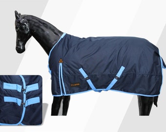 Horse Rip-stop Turnout Rug 300g Fil 100% Waterproof & Breathable Navy/B.blue