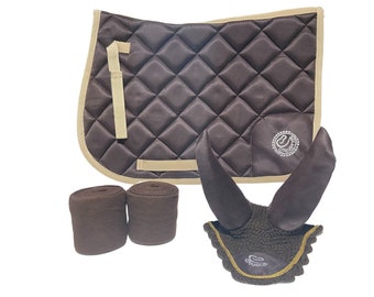 Equipride GP Saddle Pad Set with Matching Ears & Bandages Brown/Beige