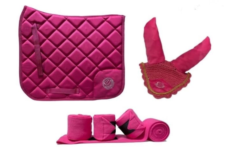 Equipride Dressage Saddle Pad Set with Matching Ears & Bandages Pink image 1