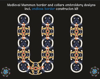 Mammen collar and border embroidery files set with building blocks for endless border