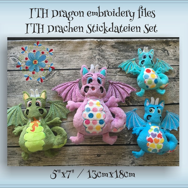 ITH Dragon Borduurbestanden Set 13 cm x 18 cm