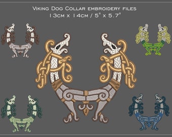 Viking dog collar embroidery files set 5" x 6"