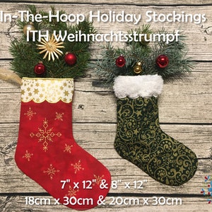 ITH Christmas stocking - ITH Christmas socks - ITH Holiday Stockings embroidery files set 7&quot;x12&quot; and 8&quot;x12&quot;