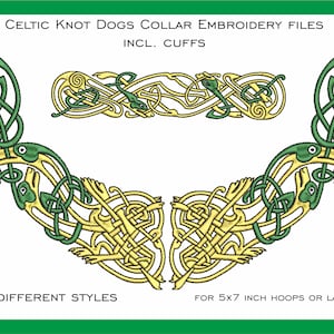 Collar embroidery files set with Celtic knot dogs 5x7 incl. border/cuffs