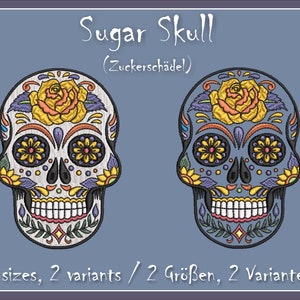 Sugar skull embroidery files set, with 2 variants in 2 sizes each