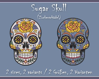Sugar skull embroidery files set, with 2 variants in 2 sizes each