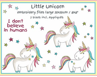 Small unicorn embroidery files set large from 8x8" incl. appliqués