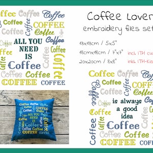 Kaffee Liebhaber Stickdateien 13×13 – 20×20 Set inkl. ITH-Kissen
