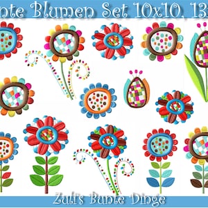 Colourful flower embroidery files for 4&quot;x4&quot; and 5&quot;x7&quot; hoops