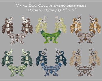 Viking dog collar embroidery files set 6" x 7"