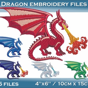 Dragon embroidery files Set 4inch x 6inch