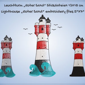Lighthouse &quot;Roter Sand &quot; embroidery files set for the 13cm x 18cm hoop