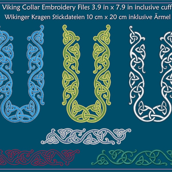 Viking Collar embroidery files set 3.9in x 7.9in inclusive cuffs/border