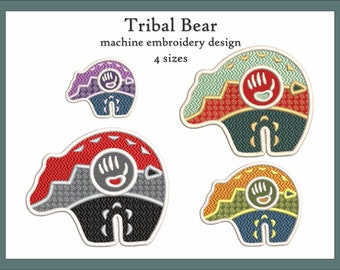 Tribal Bear embroidery files set 4"×", 5"×7"