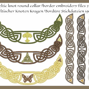 Celtic knot round collar with border/cuffs embroidery files set 7.5&quot;