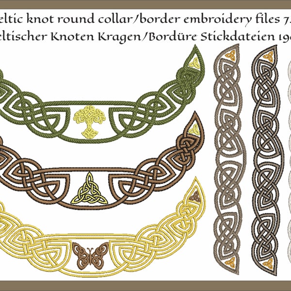 Celtic knot round collar with border/cuffs embroidery files set 7.5"