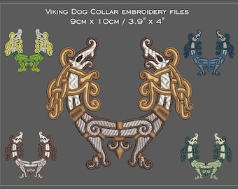 Viking dog collar embroidery files set 3.5" x 4"