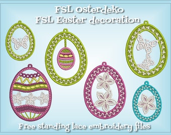 Free Standing Lace (FSL) easter eggs embroidery files set 4"×4"