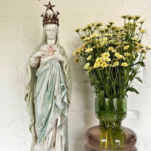 Virgin Mary Statue – Handcrafted Sacred Heart Art – Hand Painted Catholic Decor for Home