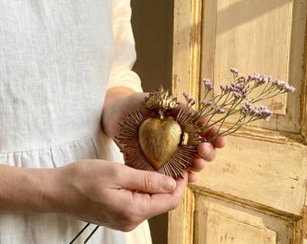 Sacred Heart Ex-Voto, Catholic Milagros, Metal Prayer Box