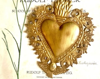 Antique Gold Sacred Heart, Milagro Prayer Box