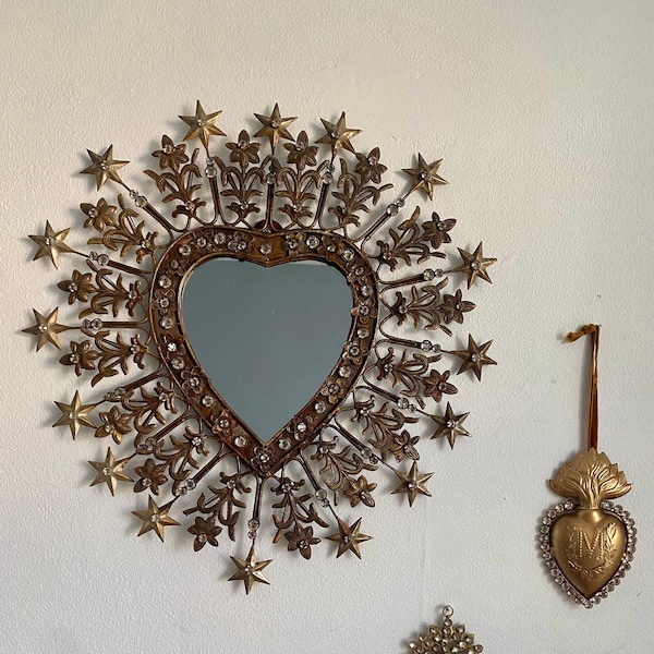 Bel ancien miroir de Coeur En fer forgé vintage