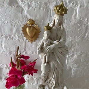 Vintage French Madonna and Child Statue | Sacred Art | Catholic Home Altar Decor image 1