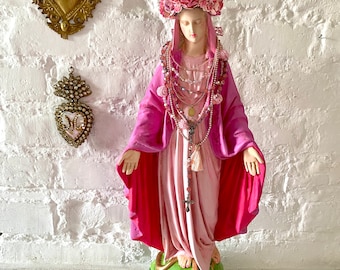 Estatua de la Virgen María pintada a mano, decoración religiosa francesa de estilo shabby chic