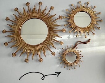 Vintage Gold Sunburst Mirror, Boho Chic Wall Decor (5.7 in)