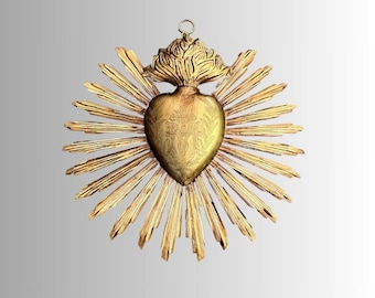 Vintage Gold Sacred Heart Prayer Box | Catholic Milagro Heart Ex Voto | Handmade Religious Decor