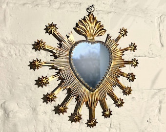 ゴールドサンバーストの奉納品 • ヴィンテージミラグロハート • キリスト教の壁飾り
