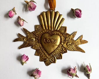 Gold Sacred Heart Ornament • LOVE Ex Voto, French Vintage Style