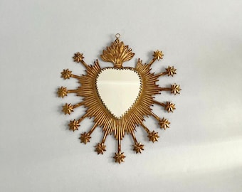 Sacred Heart Wall Mirror – Vintage Gold Sunburst Design
