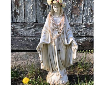 Virgin Mary Statue, French Decor, Religious Statue, Madonna Statue, Religious Decor, Home Decor, Shabby Chic, Gift, New Home Gift