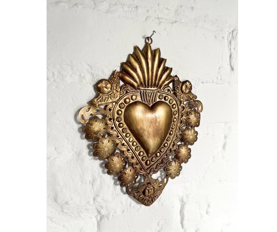 Strass heilig hart ex-voto medaillon ornament 9 vintage groot antiek messing Milagro hart muur hangend ornament, heilig hart van Jezus - België Strass heilig hart ex-voto medaillon ornament 9 vintage groot antiek messing Milagro hart muur hangend ornament, heilig hart van Jezus - België