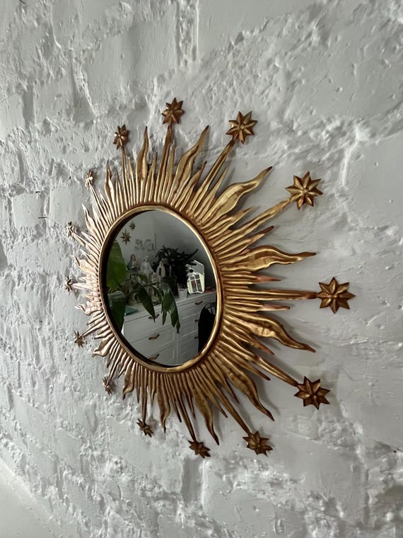 Runder Spiegel, Sonnenspiegel, Farbe, Vintage Metall, Wanddekor