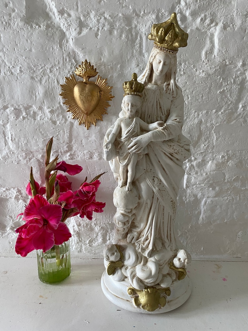 Vintage French Madonna and Child Statue | Sacred Art | Catholic Home Altar Decor image 1