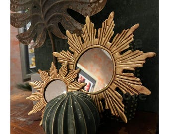 Großer Gold Sunburst Spiegel - Vintage Boho-Wanddekor
