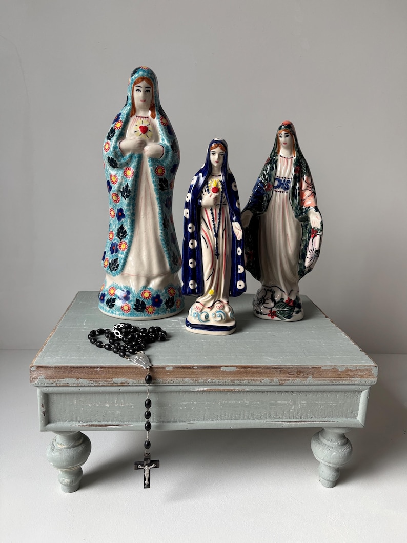 Ceramic Virgin Mary Statue – Hand-Painted Catholic Home Decor image 4