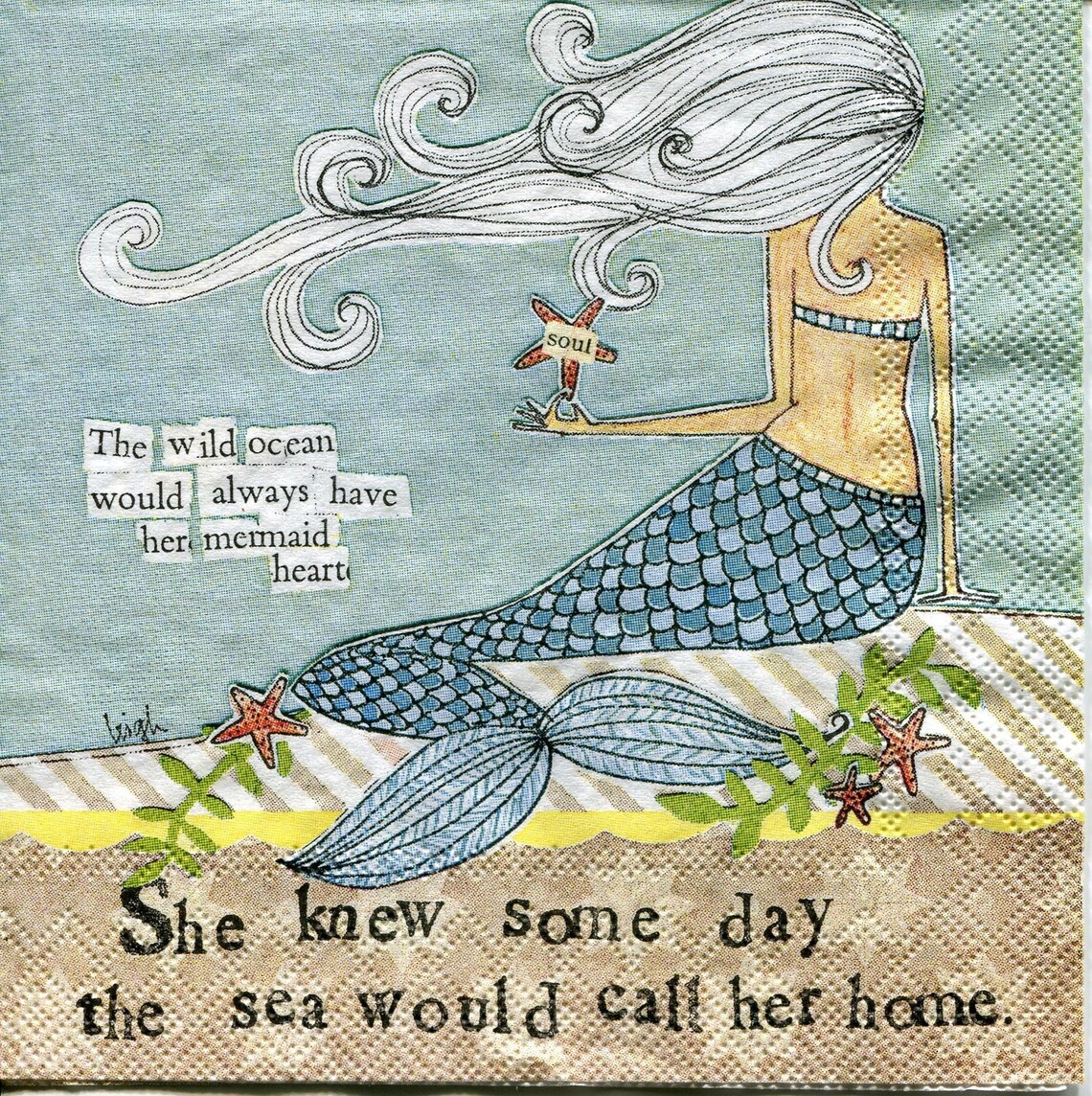 Mermaid Decoupage Napkins Set of 4 Etsy