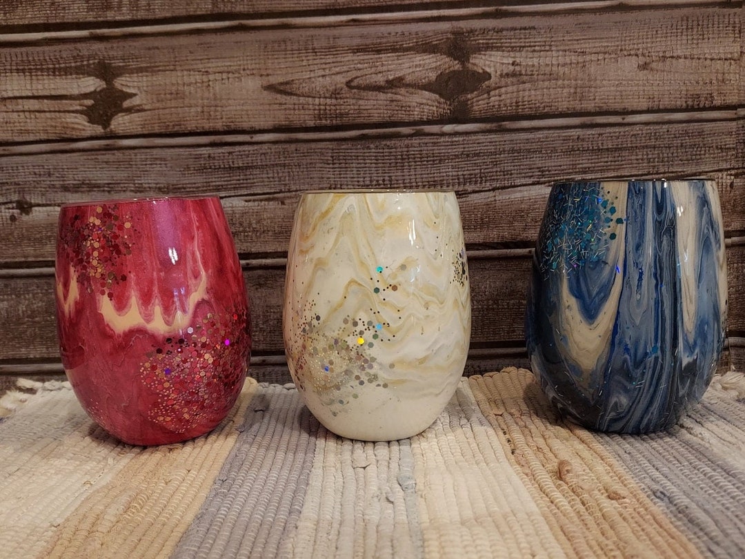 Red White & Blue Wine Glasses set of 3 Etsy