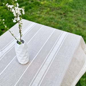 Linen Tablecloth Rectangle Suare - French Style Striped Washed Linen Table Cloth