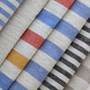 Rough Striped Linen Fabric for Towels by the Yard - Narrow Rustic Heavy Weight 100% Linen Flax Material 360g/m2